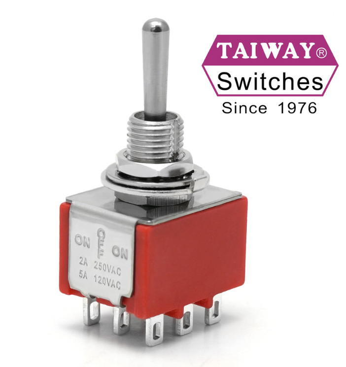 Taiway 3PDT On Off On Switch - Solder Lug - Long Shaft